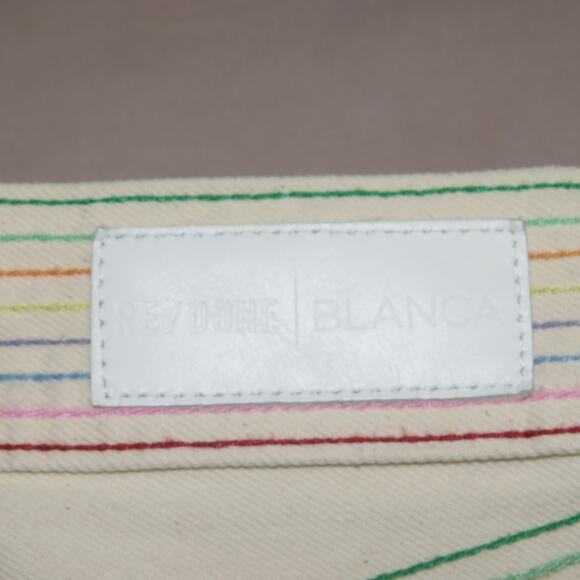 Re/Done x Blanca Miró Ecru Embroidered High Rise Stovepipe Straight Leg Jeans - Picture 9 of 12